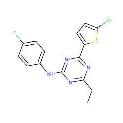 CCc1nc(Nc2ccc(F)cc2)nc(-c2ccc(Cl)s2)n1 ZINC000143249369