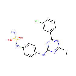 CCc1nc(Nc2ccc(NS(N)(=O)=O)cc2)nc(-c2cccc(Cl)c2)n1 ZINC000299833949