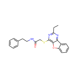 CCc1nc(SCC(=O)NCCc2ccccc2)c2oc3ccccc3c2n1 ZINC000005478584