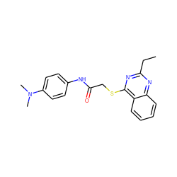 CCc1nc(SCC(=O)Nc2ccc(N(C)C)cc2)c2ccccc2n1 ZINC000001332577