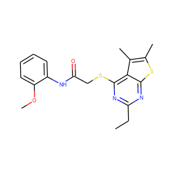 CCc1nc(SCC(=O)Nc2ccccc2OC)c2c(C)c(C)sc2n1 ZINC000015935727