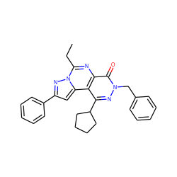 CCc1nc2c(=O)n(Cc3ccccc3)nc(C3CCCC3)c2c2cc(-c3ccccc3)nn12 ZINC000299820224