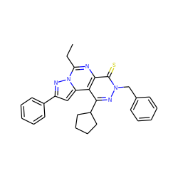 CCc1nc2c(=S)n(Cc3ccccc3)nc(C3CCCC3)c2c2cc(-c3ccccc3)nn12 ZINC000299825245