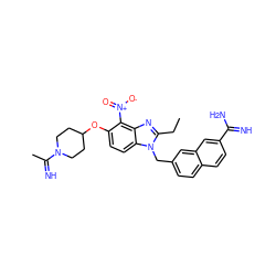 CCc1nc2c([N+](=O)[O-])c(OC3CCN(C(C)=N)CC3)ccc2n1Cc1ccc2ccc(C(=N)N)cc2c1 ZINC000013441138