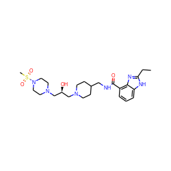 CCc1nc2c(C(=O)NCC3CCN(C[C@H](O)CN4CCN(S(C)(=O)=O)CC4)CC3)cccc2[nH]1 ZINC000096272885