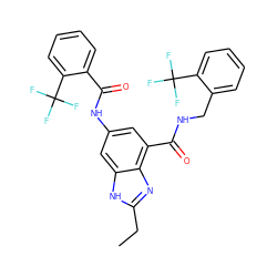 CCc1nc2c(C(=O)NCc3ccccc3C(F)(F)F)cc(NC(=O)c3ccccc3C(F)(F)F)cc2[nH]1 ZINC000207732611