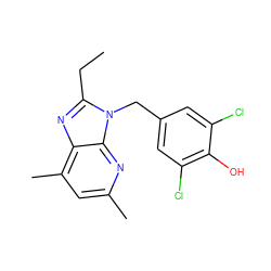 CCc1nc2c(C)cc(C)nc2n1Cc1cc(Cl)c(O)c(Cl)c1 ZINC000026184068