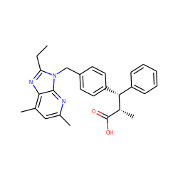 CCc1nc2c(C)cc(C)nc2n1Cc1ccc([C@H](c2ccccc2)[C@H](C)C(=O)O)cc1 ZINC000013756166