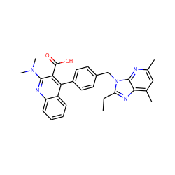 CCc1nc2c(C)cc(C)nc2n1Cc1ccc(-c2c(C(=O)O)c(N(C)C)nc3ccccc23)cc1 ZINC000013560851