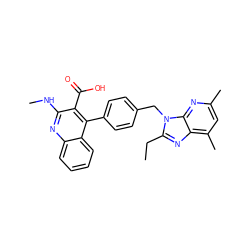 CCc1nc2c(C)cc(C)nc2n1Cc1ccc(-c2c(C(=O)O)c(NC)nc3ccccc23)cc1 ZINC000013560850