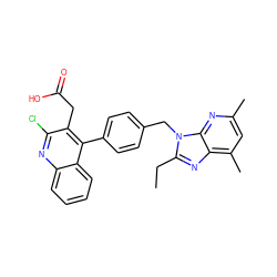 CCc1nc2c(C)cc(C)nc2n1Cc1ccc(-c2c(CC(=O)O)c(Cl)nc3ccccc23)cc1 ZINC000013560855