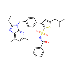 CCc1nc2c(C)cc(C)nc2n1Cc1ccc(-c2cc(CC(C)C)sc2S(=O)(=O)NC(=O)c2ccccc2)cc1 ZINC000029562247