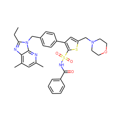 CCc1nc2c(C)cc(C)nc2n1Cc1ccc(-c2cc(CN3CCOCC3)sc2S(=O)(=O)NC(=O)c2ccccc2)cc1 ZINC000029562513