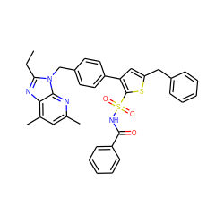 CCc1nc2c(C)cc(C)nc2n1Cc1ccc(-c2cc(Cc3ccccc3)sc2S(=O)(=O)NC(=O)c2ccccc2)cc1 ZINC000029560044