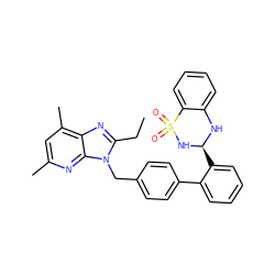 CCc1nc2c(C)cc(C)nc2n1Cc1ccc(-c2ccccc2[C@@H]2Nc3ccccc3S(=O)(=O)N2)cc1 ZINC000027439043