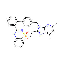 CCc1nc2c(C)cc(C)nc2n1Cc1ccc(-c2ccccc2C2=NS(=O)(=O)c3ccccc3N2)cc1 ZINC000027517480