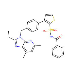 CCc1nc2c(C)cc(C)nc2n1Cc1ccc(-c2ccsc2S(=O)(=O)NC(=O)c2ccccc2)cc1 ZINC000029564710