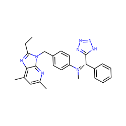 CCc1nc2c(C)cc(C)nc2n1Cc1ccc(N(C)[C@@H](c2ccccc2)c2nnn[nH]2)cc1 ZINC000013732566