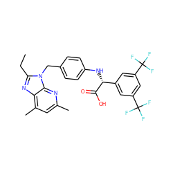 CCc1nc2c(C)cc(C)nc2n1Cc1ccc(N[C@@H](C(=O)O)c2cc(C(F)(F)F)cc(C(F)(F)F)c2)cc1 ZINC000027427768