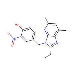 CCc1nc2c(C)cc(C)nc2n1Cc1ccc(O)c([N+](=O)[O-])c1 ZINC000026246887