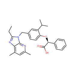 CCc1nc2c(C)cc(C)nc2n1Cc1ccc(O[C@H](C(=O)O)c2ccccc2)c(C(C)C)c1 ZINC000036175997