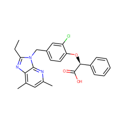 CCc1nc2c(C)cc(C)nc2n1Cc1ccc(O[C@H](C(=O)O)c2ccccc2)c(Cl)c1 ZINC000003797689