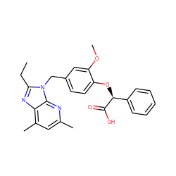 CCc1nc2c(C)cc(C)nc2n1Cc1ccc(O[C@H](C(=O)O)c2ccccc2)c(OC)c1 ZINC000036175981