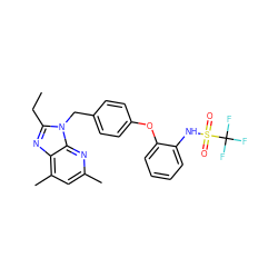 CCc1nc2c(C)cc(C)nc2n1Cc1ccc(Oc2ccccc2NS(=O)(=O)C(F)(F)F)cc1 ZINC000026188003