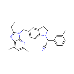 CCc1nc2c(C)cc(C)nc2n1Cc1ccc2c(c1)CCN2[C@@H](C#N)c1cccc(C)c1 ZINC000013732430