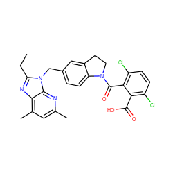 CCc1nc2c(C)cc(C)nc2n1Cc1ccc2c(c1)CCN2C(=O)c1c(Cl)ccc(Cl)c1C(=O)O ZINC000013732397