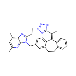 CCc1nc2c(C)cc(C)nc2n1Cc1ccc2c(c1)CCc1ccccc1/C2=C(\C)c1nnn[nH]1 ZINC000140696711