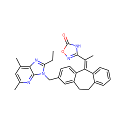 CCc1nc2c(C)cc(C)nc2n1Cc1ccc2c(c1)CCc1ccccc1/C2=C(\C)c1noc(=O)[nH]1 ZINC000141464081