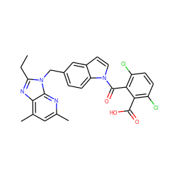 CCc1nc2c(C)cc(C)nc2n1Cc1ccc2c(ccn2C(=O)c2c(Cl)ccc(Cl)c2C(=O)O)c1 ZINC000001534746