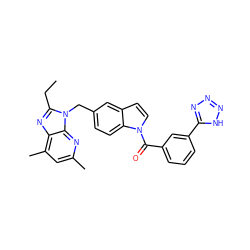 CCc1nc2c(C)cc(C)nc2n1Cc1ccc2c(ccn2C(=O)c2cccc(-c3nnn[nH]3)c2)c1 ZINC000027724803