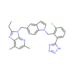 CCc1nc2c(C)cc(C)nc2n1Cc1ccc2c(ccn2Cc2c(Cl)cccc2-c2nnn[nH]2)c1 ZINC000003783777