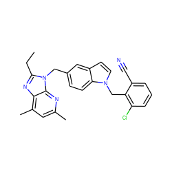 CCc1nc2c(C)cc(C)nc2n1Cc1ccc2c(ccn2Cc2c(Cl)cccc2C#N)c1 ZINC000013732390