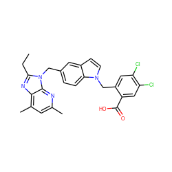 CCc1nc2c(C)cc(C)nc2n1Cc1ccc2c(ccn2Cc2cc(Cl)c(Cl)cc2C(=O)O)c1 ZINC000027429878