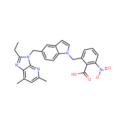 CCc1nc2c(C)cc(C)nc2n1Cc1ccc2c(ccn2Cc2cccc([N+](=O)[O-])c2C(=O)O)c1 ZINC000027419885