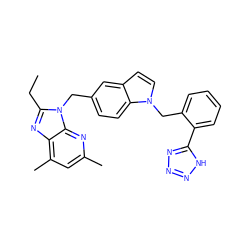 CCc1nc2c(C)cc(C)nc2n1Cc1ccc2c(ccn2Cc2ccccc2-c2nnn[nH]2)c1 ZINC000013732388