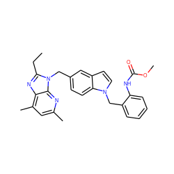 CCc1nc2c(C)cc(C)nc2n1Cc1ccc2c(ccn2Cc2ccccc2NC(=O)OC)c1 ZINC000027422040