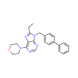 CCc1nc2c(N3CCOCC3)ncnc2n1Cc1ccc(-c2ccccc2)cc1 ZINC001772604330