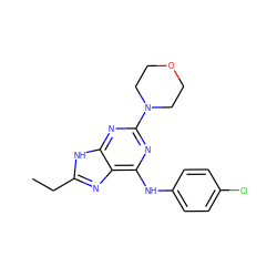 CCc1nc2c(Nc3ccc(Cl)cc3)nc(N3CCOCC3)nc2[nH]1 ZINC000026725623