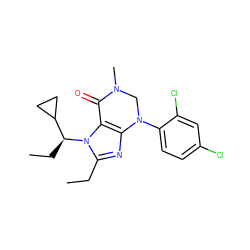 CCc1nc2c(n1[C@@H](CC)C1CC1)C(=O)N(C)CN2c1ccc(Cl)cc1Cl ZINC000013582807