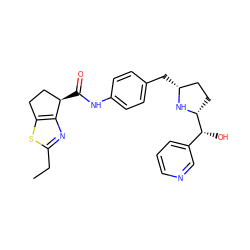 CCc1nc2c(s1)CC[C@H]2C(=O)Nc1ccc(C[C@@H]2CC[C@H]([C@H](O)c3cccnc3)N2)cc1 ZINC000103252127