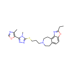 CCc1nc2c3c(ccc2o1)CCN(CCCSc1nnc(-c2ocnc2C)n1C)CC3 ZINC000029127322