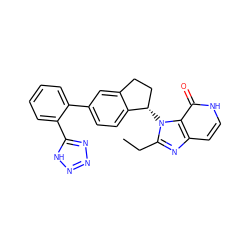 CCc1nc2cc[nH]c(=O)c2n1[C@H]1CCc2cc(-c3ccccc3-c3nnn[nH]3)ccc21 ZINC000095581014