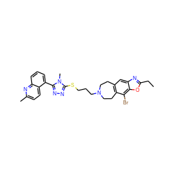 CCc1nc2cc3c(c(Br)c2o1)CCN(CCCSc1nnc(-c2cccc4nc(C)ccc24)n1C)CC3 ZINC000029127508