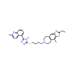 CCc1nc2cc3c(c(C)c2o1)CCN(CCCCSc1nnc(-c2cccc4nc(C)ccc24)n1C)CC3 ZINC000029127298