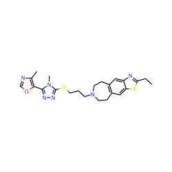 CCc1nc2cc3c(cc2s1)CCN(CCCSc1nnc(-c2ocnc2C)n1C)CC3 ZINC000029127507