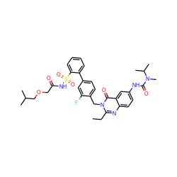 CCc1nc2ccc(NC(=O)N(C)C(C)C)cc2c(=O)n1Cc1ccc(-c2ccccc2S(=O)(=O)NC(=O)COCC(C)C)cc1F ZINC000026396686